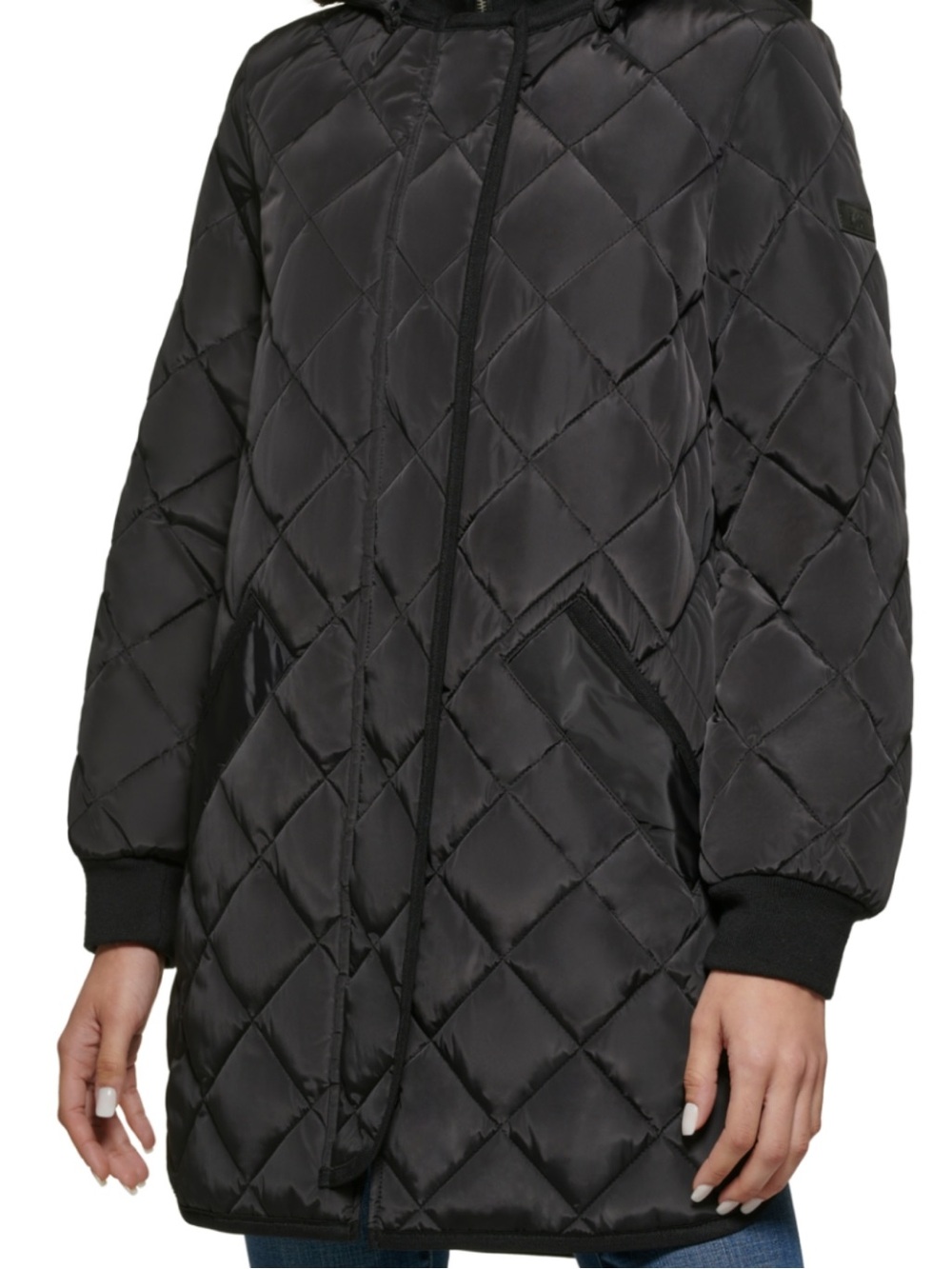 DKNY Diamond Quilted Long Line Coat